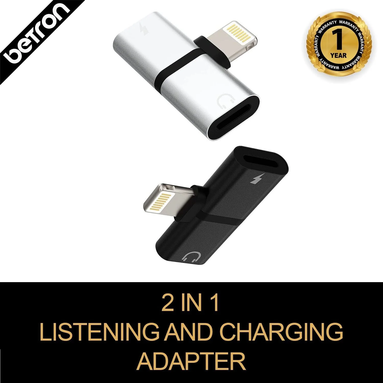 Betron 2 in 1 Lightning Adapter: Charge, Listen, and Talk Simultaneously - Image 4