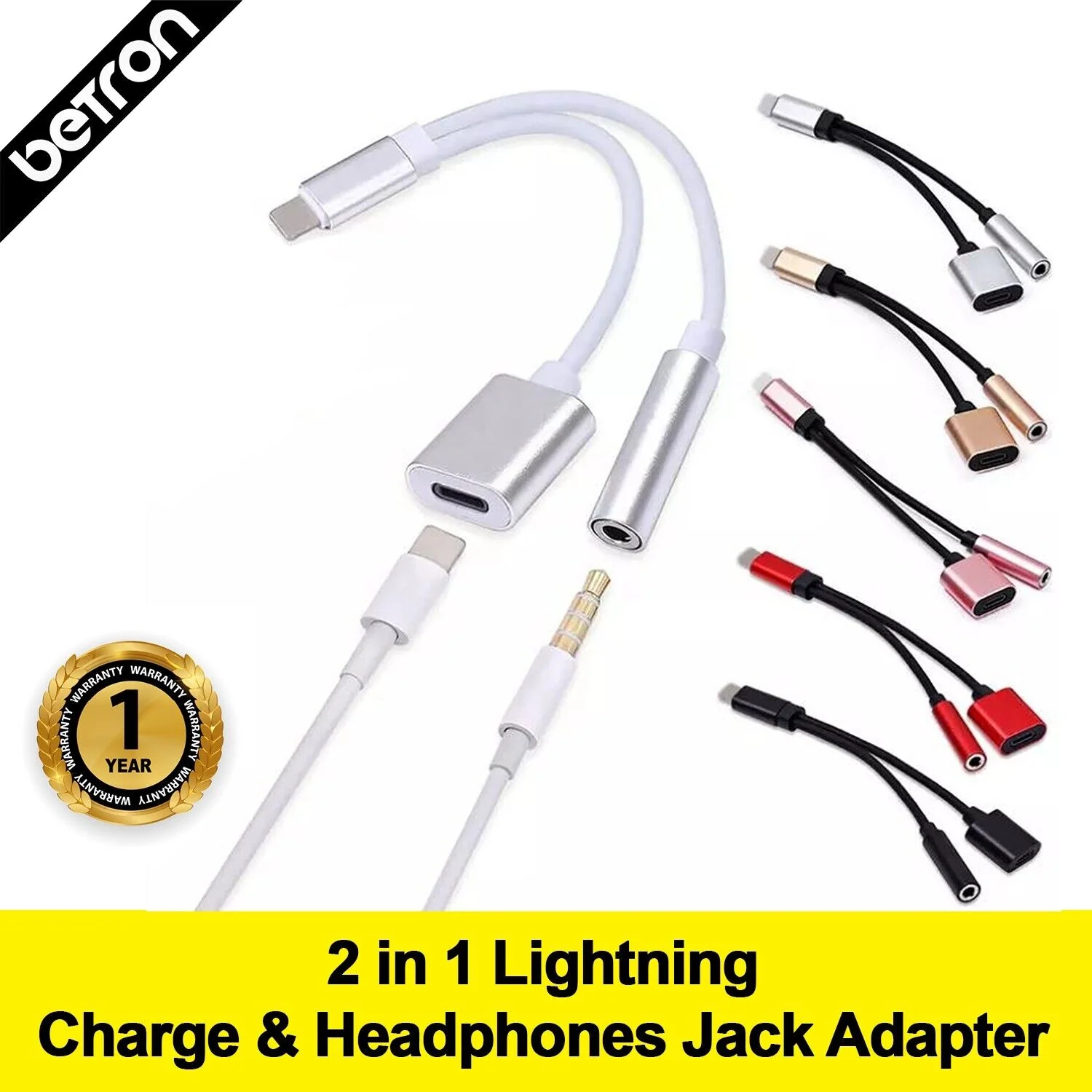 Betron 2in1 Adapter - 8 Pin To 8 Pin (Charge) and 8 Pin To 3.5mm AUX (Headphones etc.) Same Time - Image 6