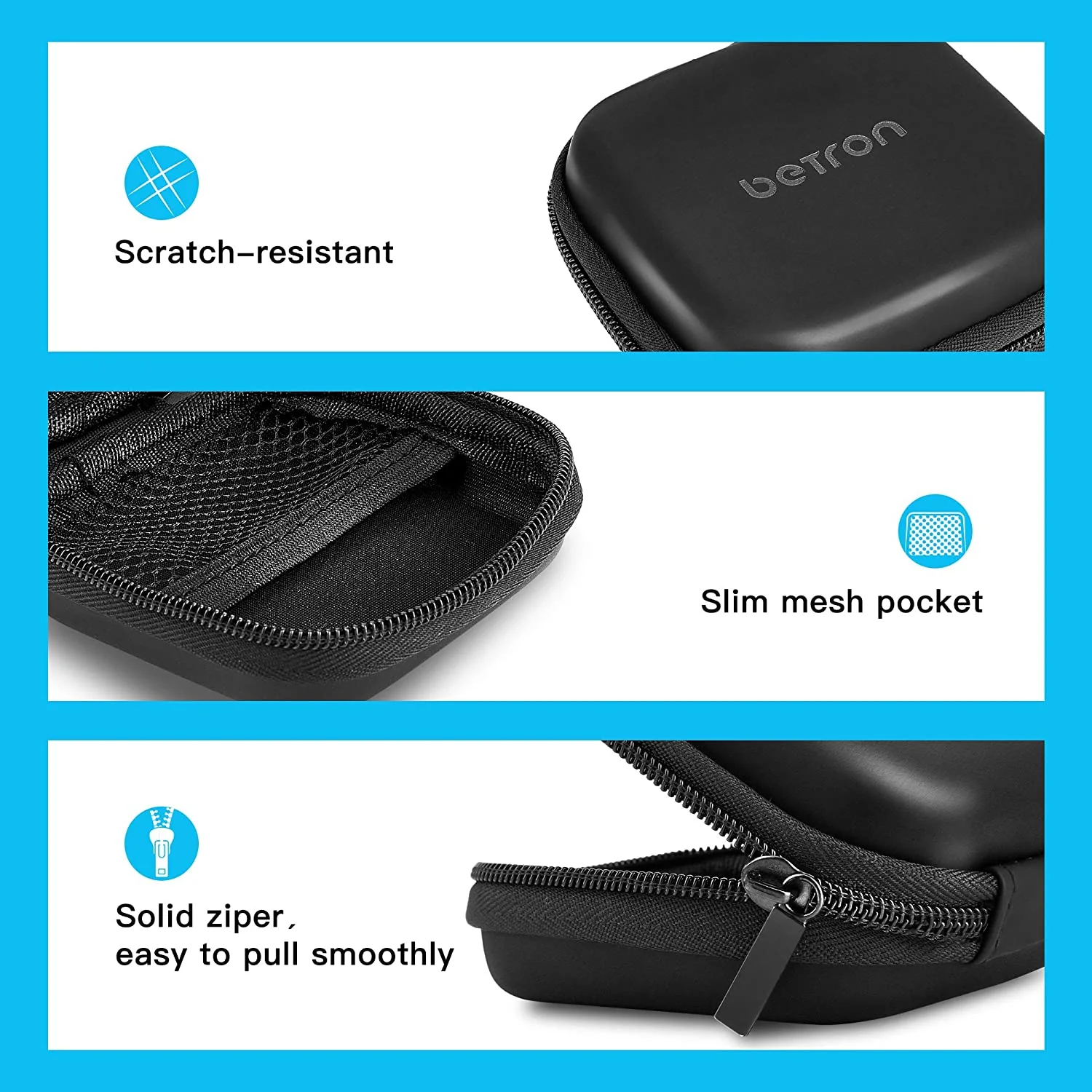 Betron Earphones Hard Carry Case, Storage Bag Compatible with Samsung, Sennheiser, SoundMagic, Panasonic, JVC, Apple, Sony, Skullcandy Earphones - Image 3