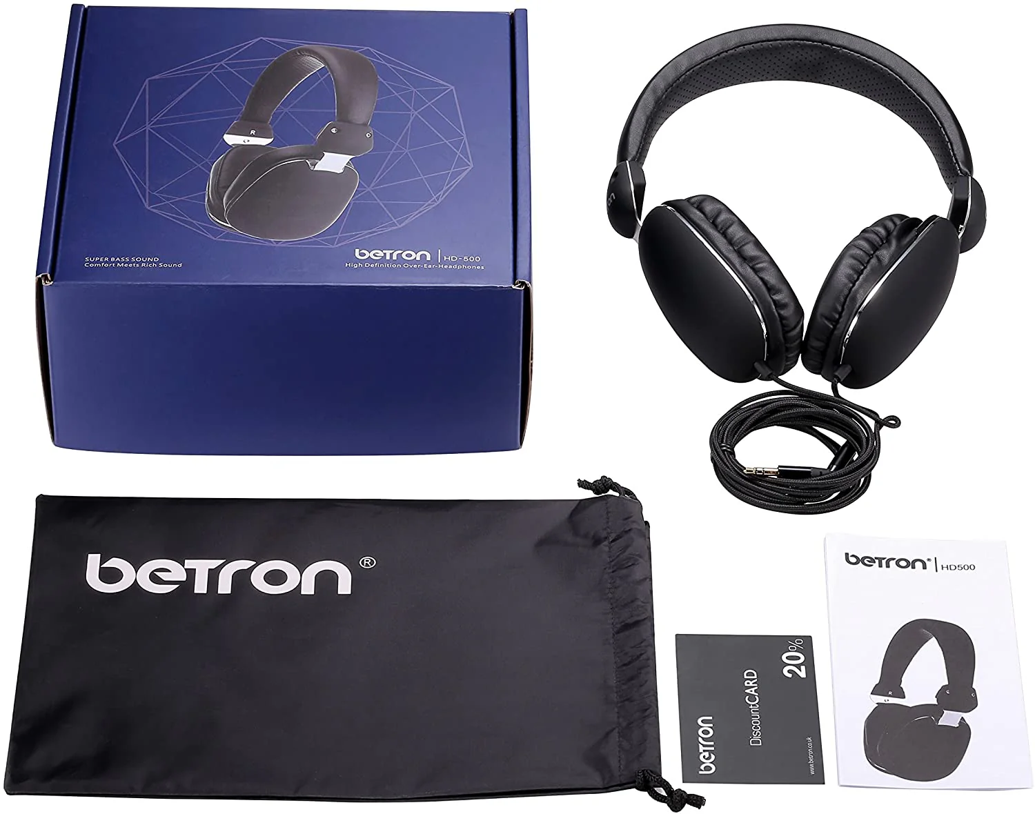Betron HD500 on Ear Headphones Earphones Bass Driven Sound Light Weight Black - Image 9