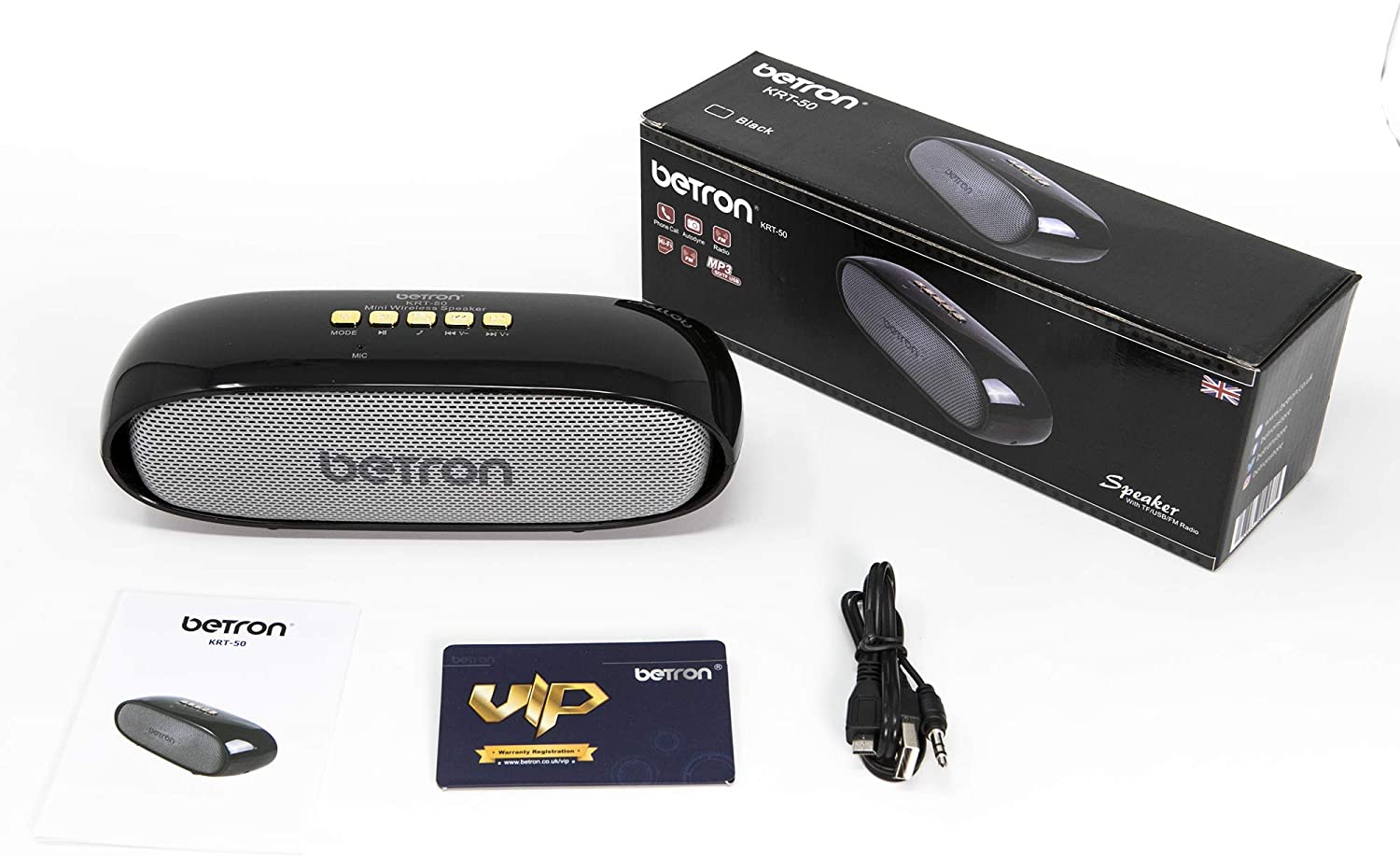 Betron KRT50 Bluetooth Wireless Speaker, Stereo Sound, Rich Bass, Micro SD Slot, Compatible with iPhone, Samsung, Tablets, Laptops, Black and Silver - Image 3