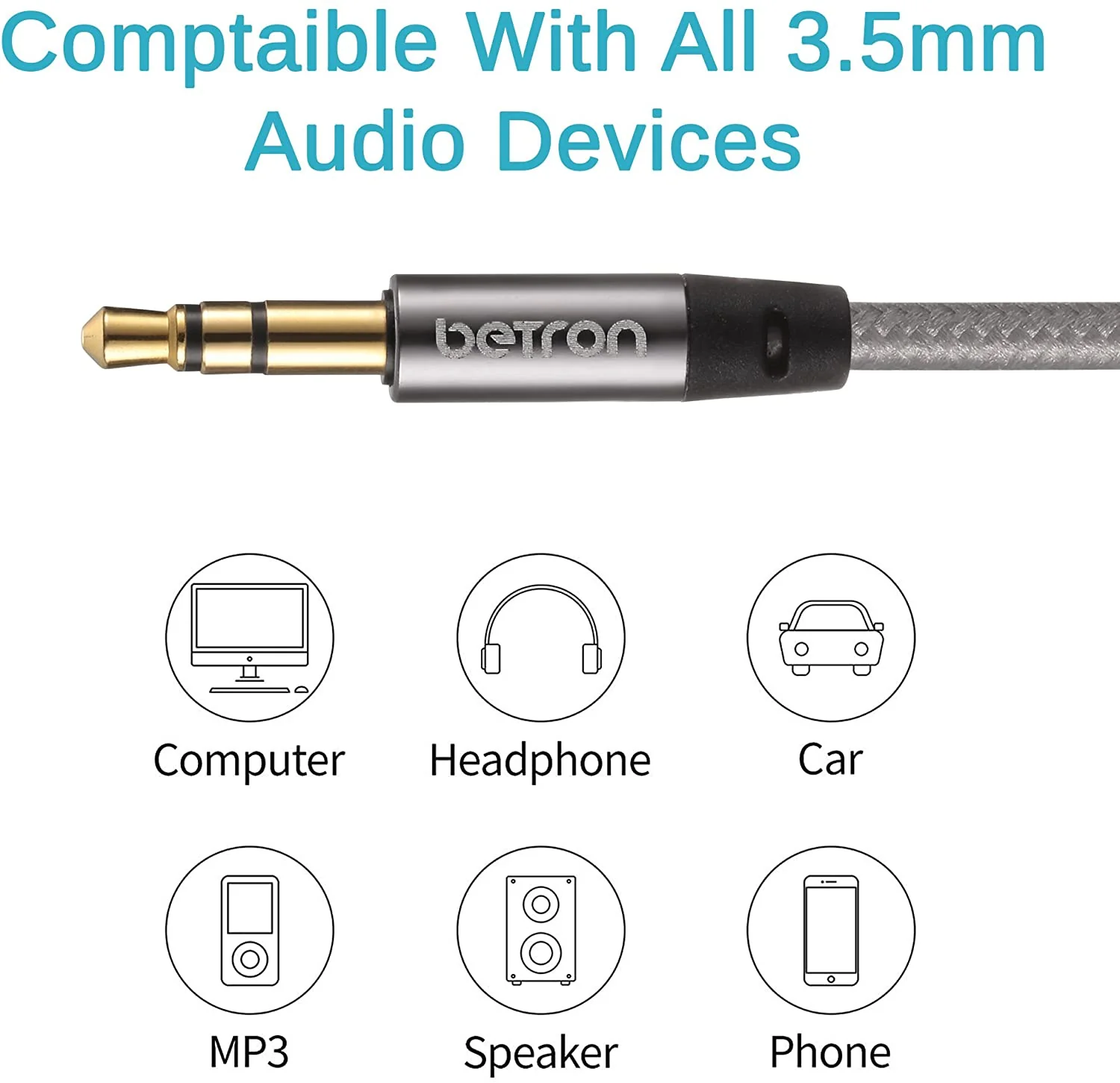 Betron Nylon Braided Premium 3.5mm Auxiliary Aux Cable Audio Jack Cord Line - Image 4