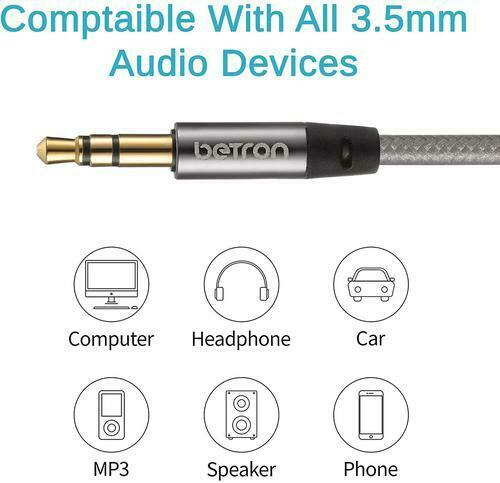 Betron Nylon Braided Premium 3.5mm Auxiliary Aux Cable with Microphone Audio Jack Cord Line - Image 7