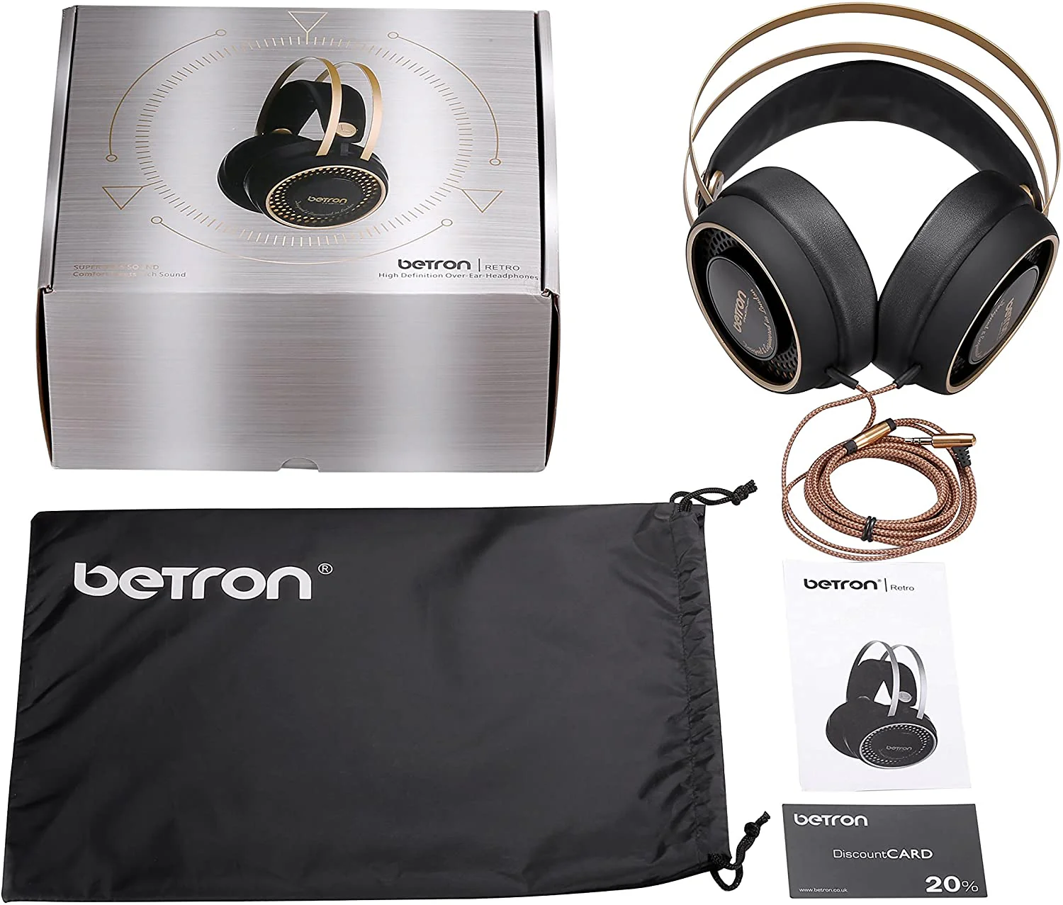 Betron Retro Over Ear Headphones Noise Isolating Bass Driven Sound Self Adjusting Headband - Image 8