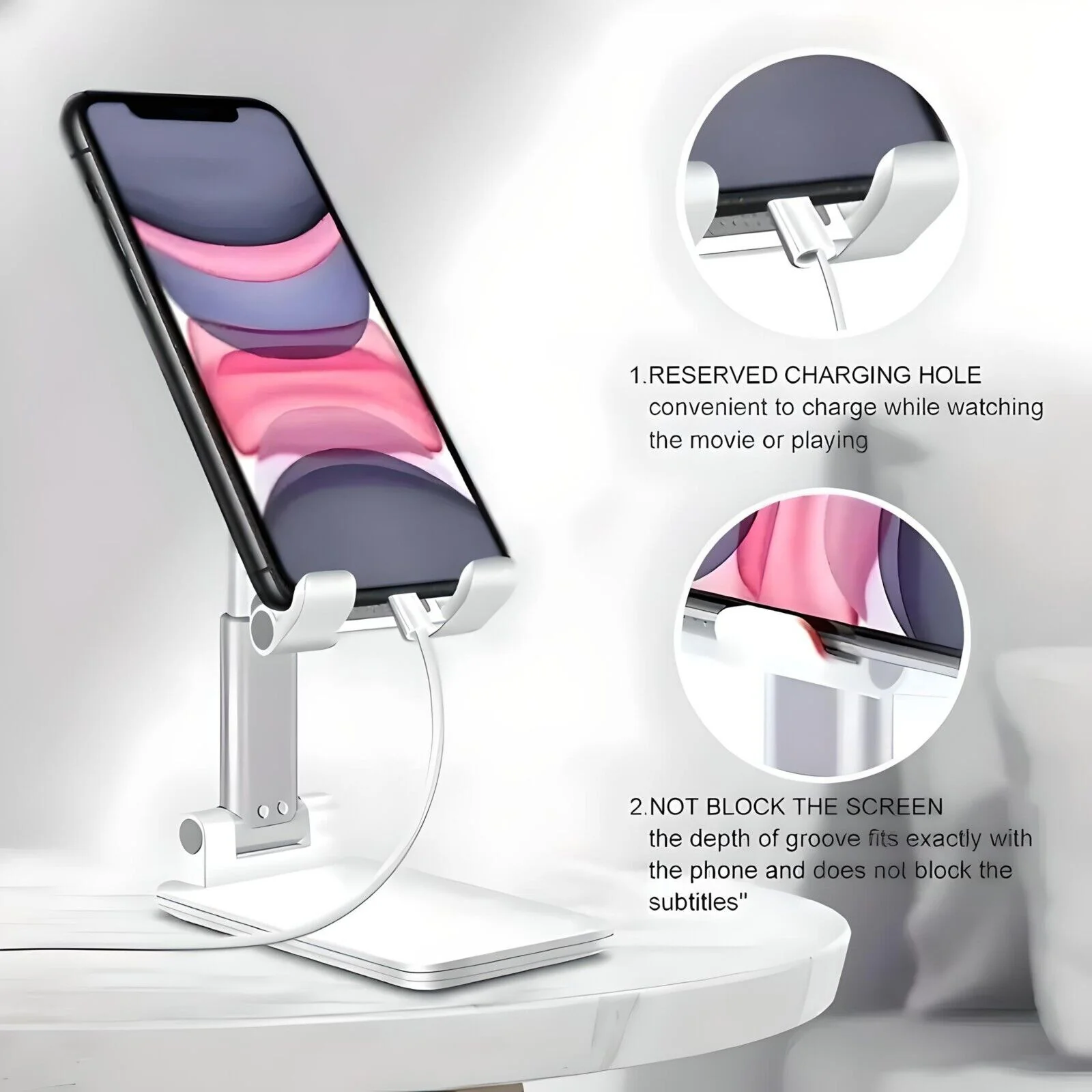 Betron Universal Phone Stand, Height Adjustable Holder, Foldable Cradle Dock - Image 4