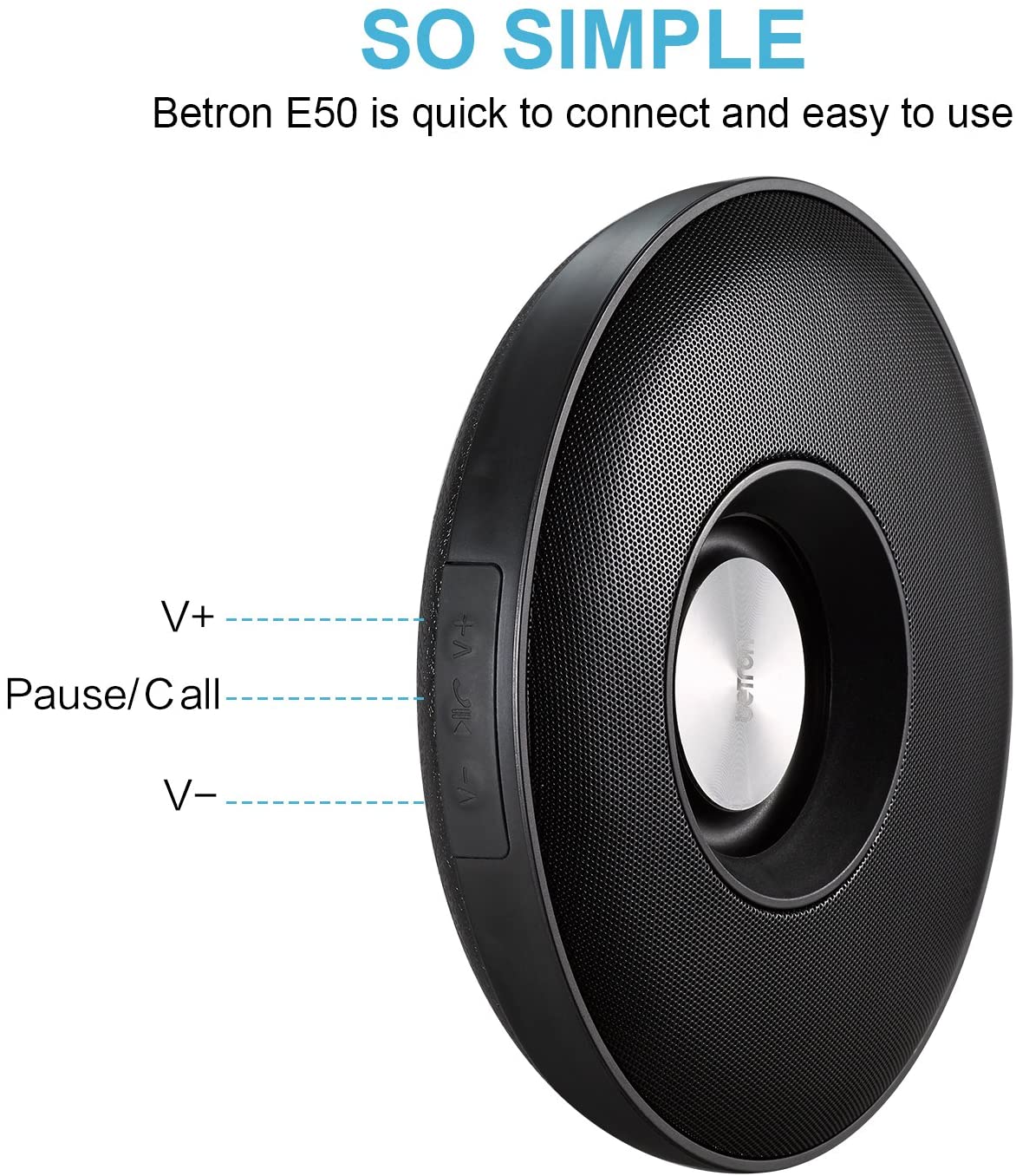 Betron E50 Bluetooth Wireless Speaker Compact Portable Stereo Sound Meter Range iPhone Samsung Black - Image 4