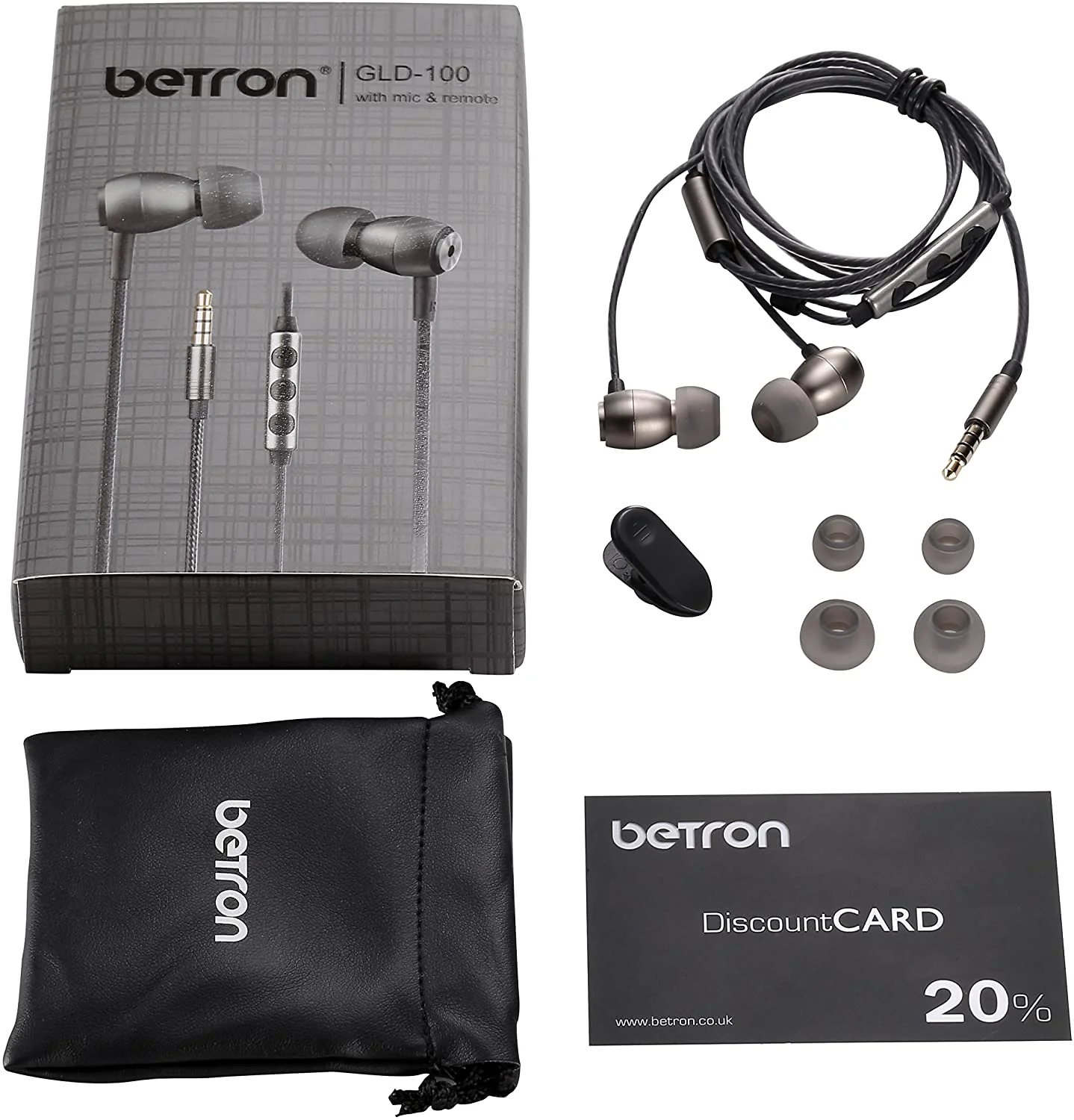 Betron GLD100 Earphone with Mic Volume Control Noise Isolating With 3 Different Sized Earbuds Black - Image 9