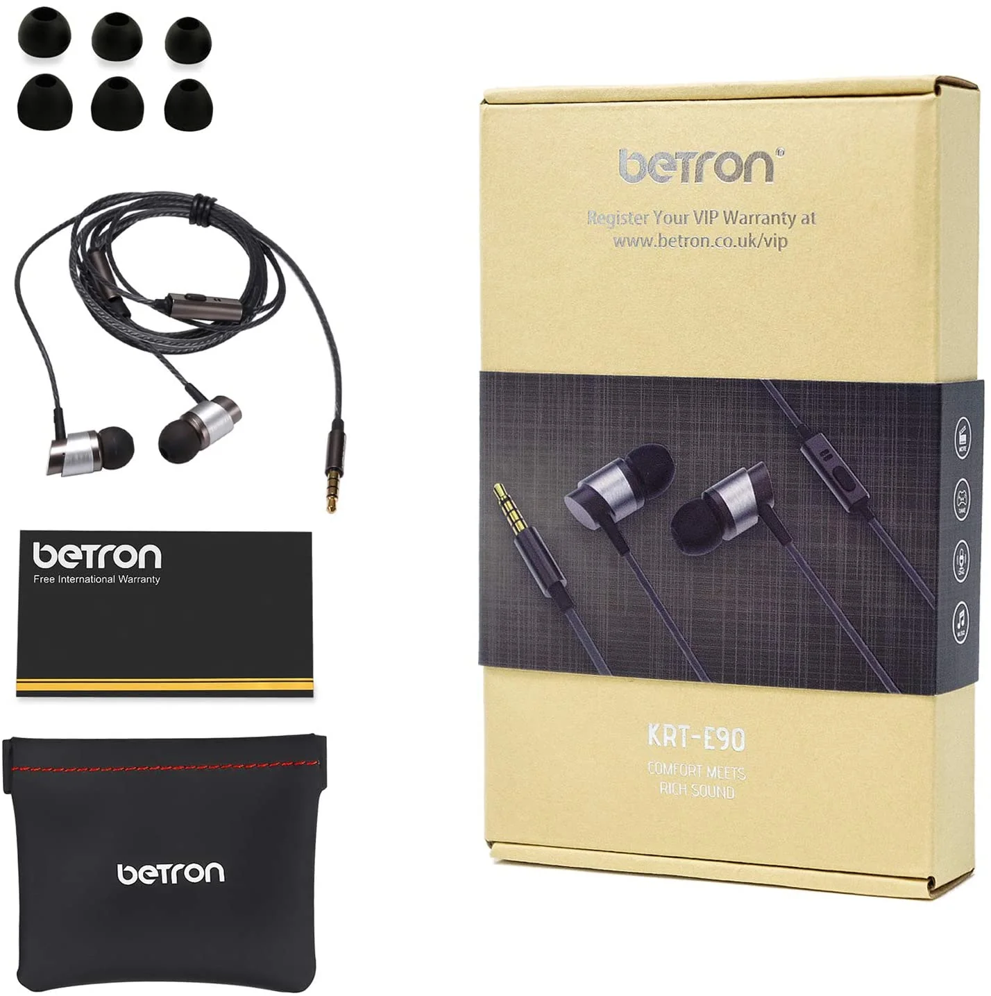 Betron KRTE90 Noise Isolating In Ear Headphones With Mic High Powered Bass Versatile Earphone - Image 7