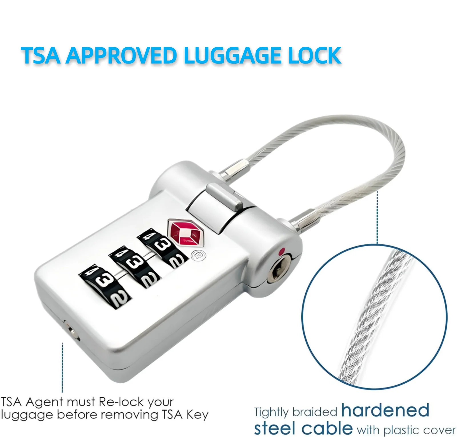 TSA Approved Luggage Locks, 2 Pack, 3-Digit Security Combination,Stainless Steel, Flexible Cable, Travel Accessories for Luggage Bag and Cases - Image 3